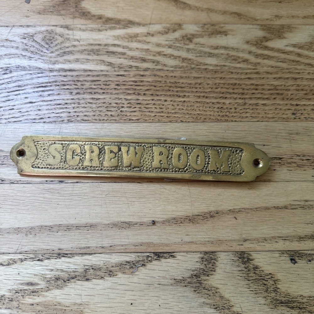 Vtg Screw Room Brass Plate Wall Decor Sign Plaque Boat Cabin Nautical Funny Gift